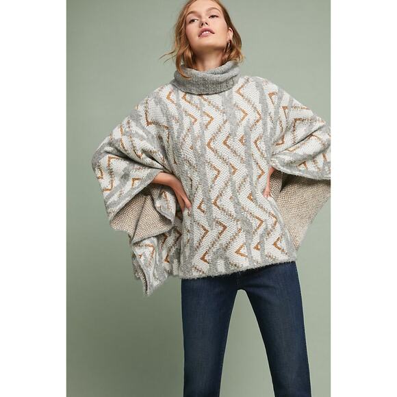 New Anthropologie Chevron Turtleneck Poncho by Sita Murt Retail $283 One Size OS - Picture 2 of 5